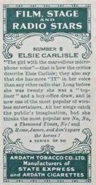 1935 Ardath Film, Stage and Radio Stars (Small) #8 Elsie Carlisle Back
