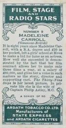 1935 Ardath Film, Stage and Radio Stars (Small) #9 Madeleine Carroll Back