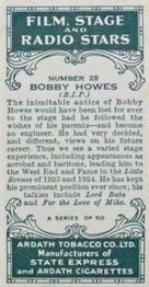 1935 Ardath Film, Stage and Radio Stars (Small) #28 Bobby Howes Back