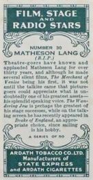 1935 Ardath Film, Stage and Radio Stars (Small) #30 Matheson Lang Back