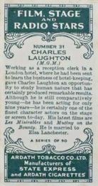 1935 Ardath Film, Stage and Radio Stars (Small) #31 Charles Laughton Back