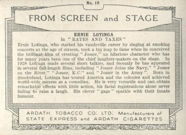 1936 Ardath From Screen and Stage #18 Ernie Lotinga in 