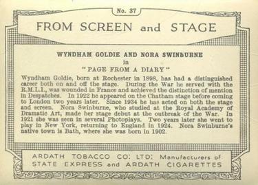 1936 Ardath From Screen and Stage #37 Wyndham Goldie and Nora Swinburne in 
