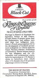 1977 Craven Black Cat Kings & Queens of England #5 Henry II Back