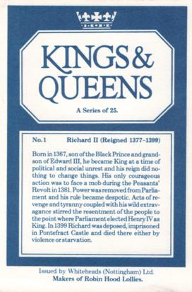 1980 Whiteheads Kings & Queens #1 Richard II Back