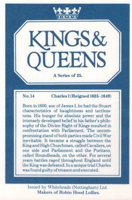 1980 Whiteheads Kings & Queens #14 Charles I Back