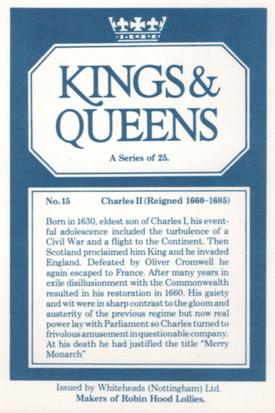 1980 Whiteheads Kings & Queens #15 Charles II Back