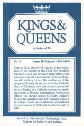 1980 Whiteheads Kings & Queens #16 James II Back