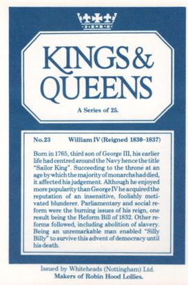 1980 Whiteheads Kings & Queens #23 William IV Back
