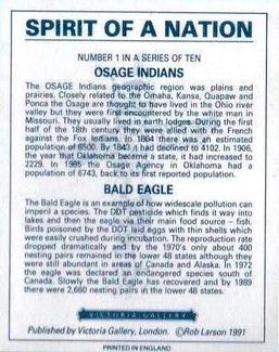 1991 Victoria Gallery Spirit of a Nation #1 Osage Indians /   Bald Eagle Back
