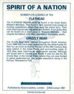 1991 Victoria Gallery Spirit of a Nation #9 Flathead   /     Grizzly Bear Back