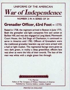 1993 Victoria Gallery Uniforms of the American War of Independence #2 Grenadier Officer, 63rd Foot Back