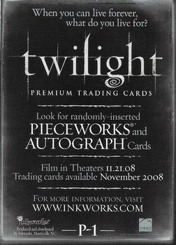 2008 Inkworks Twilight - Promos #P-1 At the Shore Back