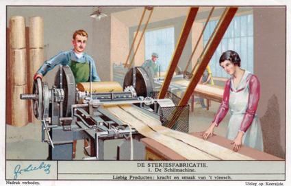 1934 Liebig De Stekjesfabricatie (Match Making) (Dutch Text) (F1293, S1293) #1 De Schilmachine Front