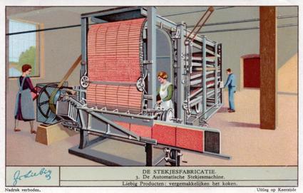 1934 Liebig De Stekjesfabricatie (Match Making) (Dutch Text) (F1293, S1293) #3 De automatisch Stekjesmachine Front