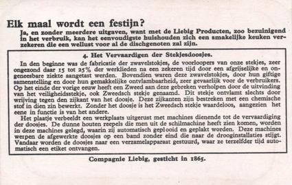 1934 Liebig De Stekjesfabricatie (Match Making) (Dutch Text) (F1293, S1293) #4 Het Vervaardigen der Stekjesdoosjes Back