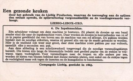 1934 Liebig De Stekjesfabricatie (Match Making) (Dutch Text) (F1293, S1293) #6 De Inpakmachine Back