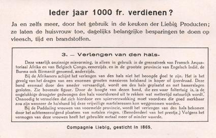 1934 Liebig De Aesthetiek bij de Natuurvolken (Head Adornment in Primitive People) (Dutch Text) (F1291, S1292) #3 Verlengen van den hals Back