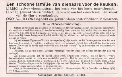 1934 Liebig De Aesthetiek bij de Natuurvolken (Head Adornment in Primitive People) (Dutch Text) (F1291, S1292) #6 Oorverminking Back