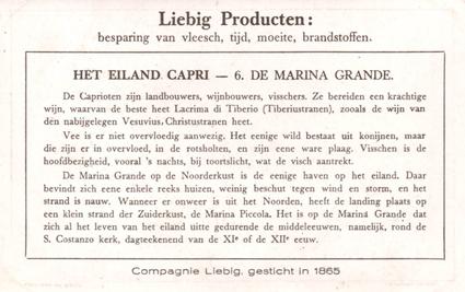 1934 Liebig Capri (Dutch Text) (F1283, S1287) #6 De Marina Grande Back