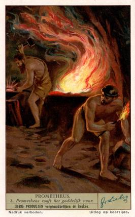 1934 Liebig Legend of Prometheus (Dutch Text)  (F1300, S1299) #3 Prometheus rooft het goddelijk vuur Front