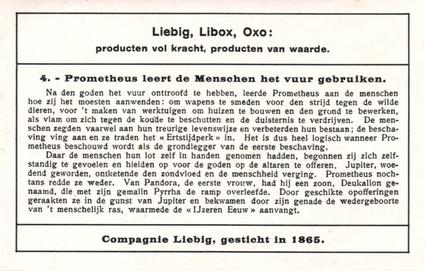 1934 Liebig Legend of Prometheus (Dutch Text)  (F1300, S1299) #4 Prometheus leert de Menschen het vuur gebruiken Back