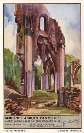 1936 Liebig Beroemde Abdijen van Belgie (Famous Abbeys of Belgium) (Dutch Text) (F1321, S1325) #2 Abdij van Orval Front