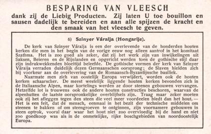 1937 Liebig Houten Kerken (Wooden Churches) (Dutch Text) (F1348, S1331) #6 Szinyer Varalja (Hongarije) Back