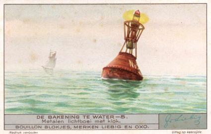 1936 Liebig De bakening te water (River and Maritime Signals) (Dutch Text) (F1338, S1343) #5 Metalen lichtboel met klok Front