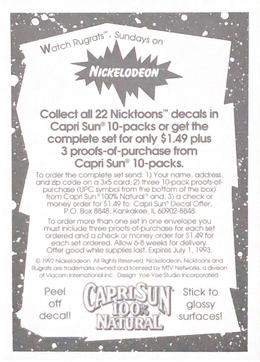 1992 Capri Sun Nicktoons Decals #2 Tommy Pickles Back