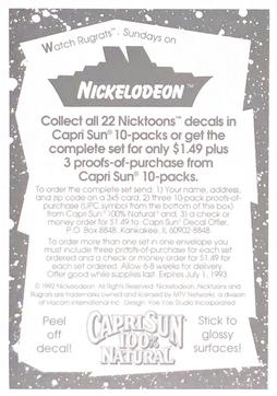 1992 Capri Sun Nicktoons Decals #8 Angelica Back
