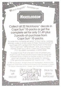 1992 Capri Sun Nicktoons Decals #14 Chuckie Back
