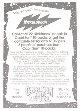 1992 Capri Sun Nicktoons Decals #15 Skeeter Back