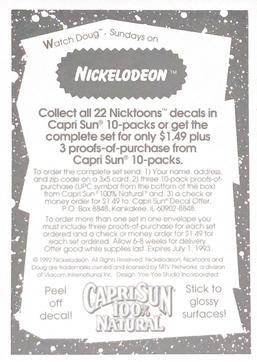 1992 Capri Sun Nicktoons Decals #21 Stinky Back