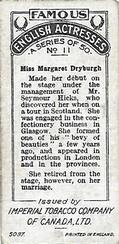 1923 Imperial Tobacco Famous English Actresses #11 Margaret Dryburgh Back
