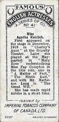 1923 Imperial Tobacco Famous English Actresses #41 Agatha Kentish Back