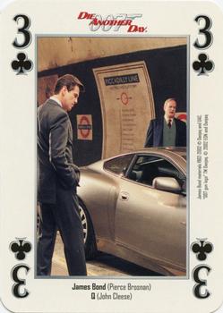 2002 Cartamundi James Bond Die Another Day Playing Cards #3♣ James Bond (Pierce Brosnan) / Q (John Cleese) Front