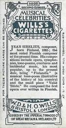 1916 Wills's Musical Celebrities (Second Series) #28 Jean Sibelius Back