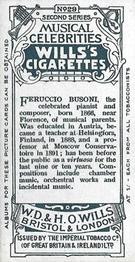 1914 Wills's Musical Celebrities #29 Ferruccio Busoni Back