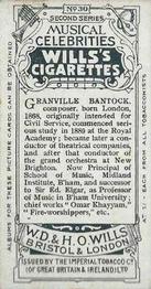 1914 Wills's Musical Celebrities #30 Granville Bantock Back