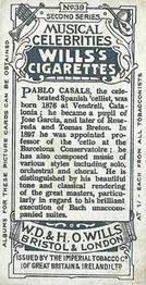1914 Wills's Musical Celebrities #39 Pablo Casals Back