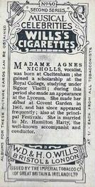 1914 Wills's Musical Celebrities #40 Madame Agnes Nicholls Back