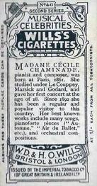 1914 Wills's Musical Celebrities #46 Madame Cecile Chaminade Back