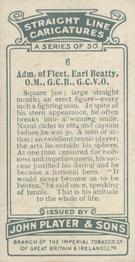 1926 Player's Straight Line Caricatures #6 Adm. of Fleet, Earl Beatty Back