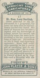1926 Player's Straight Line Caricatures #17 Lord Darling Back
