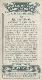 1926 Player's Straight Line Caricatures #32 Rt. Hon. Sir W. Joynson-Hicks Back
