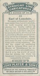 1926 Player's Straight Line Caricatures #39 Earl of Lonsdale Back