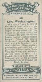 1926 Player's Straight Line Caricatures #50 Lord Woolavington Back