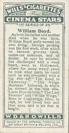 1928 Wills's Cinema Stars (1st Series) #2 William Boyd Back