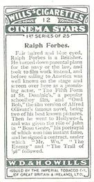 1928 Wills's Cinema Stars (1st Series) #12 Ralph Forbes Back